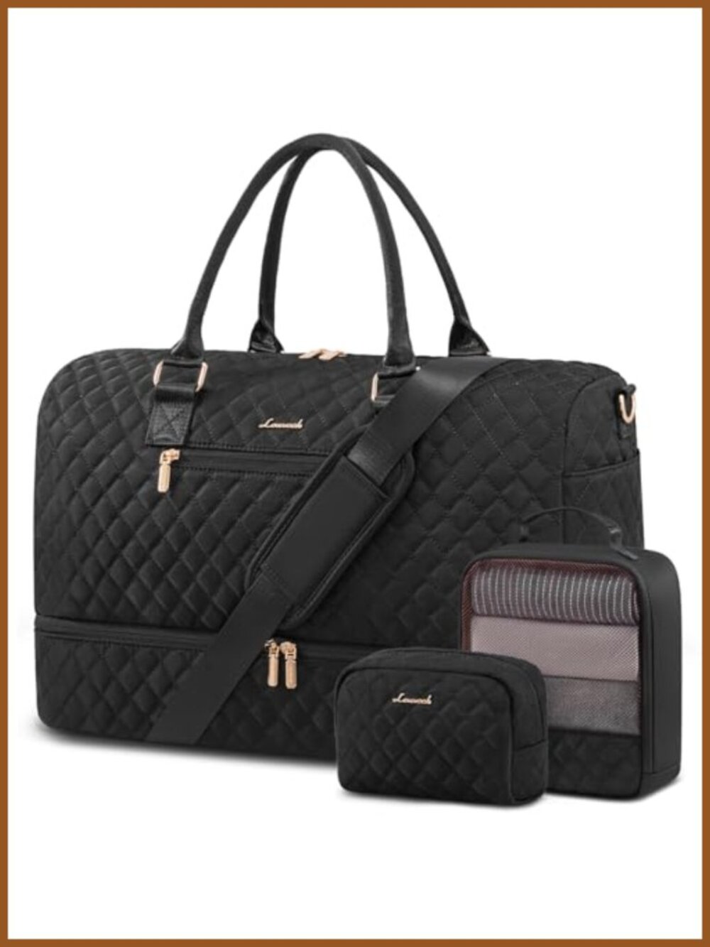 40L Nylon Travel Duffle Bag 3 Pc Set with Shoe Compartment Weekender